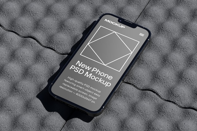 Phone on acoustic foam mockup on realistic shot smartphone with blank screen for branding identity