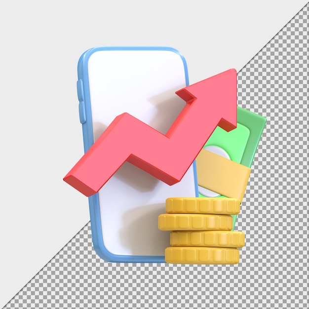 電話と投資のためのお金3dレンダリングの図