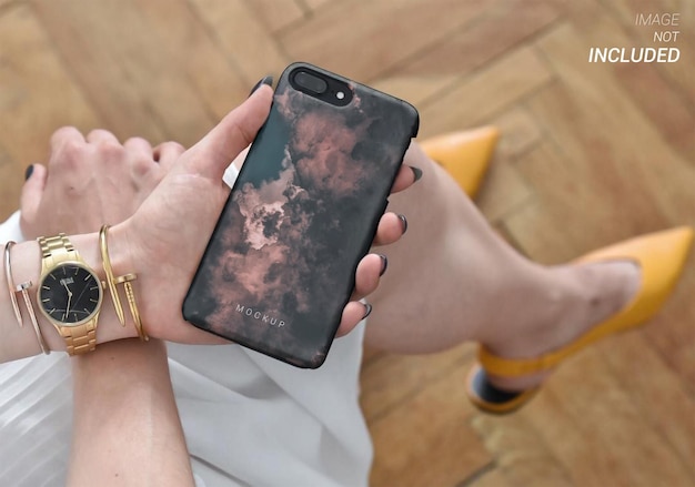 Phone case mockup hand holding and showing from hand