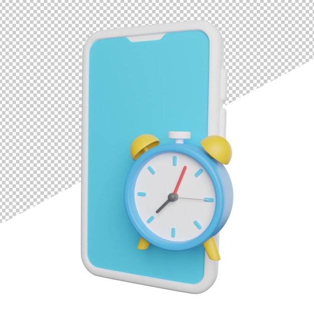 Phone clock alarm side view 3d rendering icon illustration on transparent background