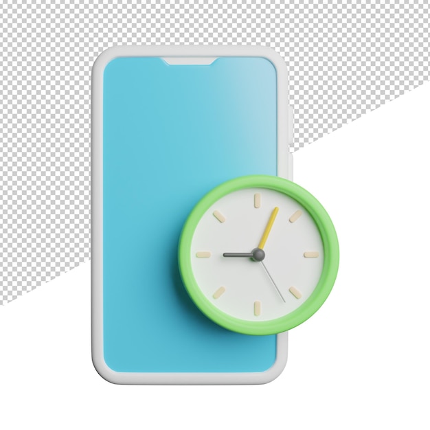 Orologio del telefono vista frontale 3d rendering icona illustrazione su sfondo trasparente