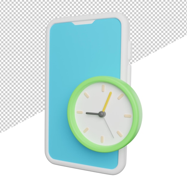 Телефон часы время вид сбоку 3d рендеринг значок иллюстрации на прозрачном фоне