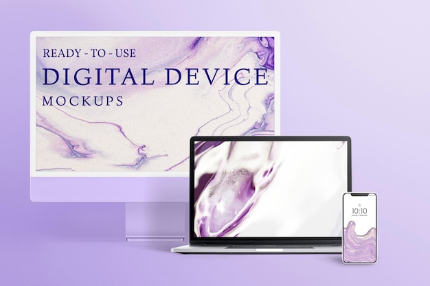 PSD phone, computer, laptop screen mockup psd, purple aesthetic