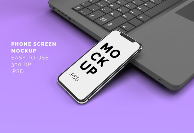 Phone display mockup on laptop