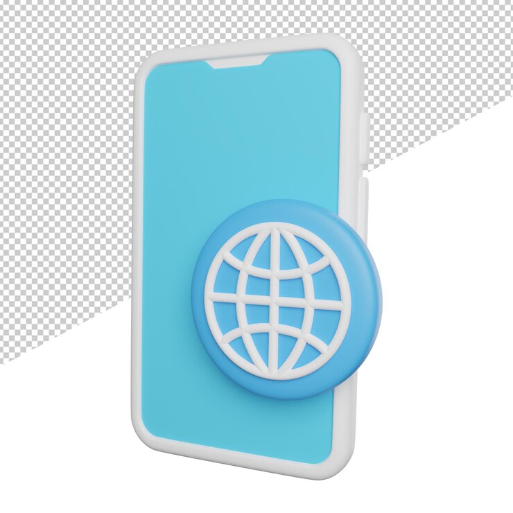 PSD phone internet network side view 3d rendering icon illustration on transparent background