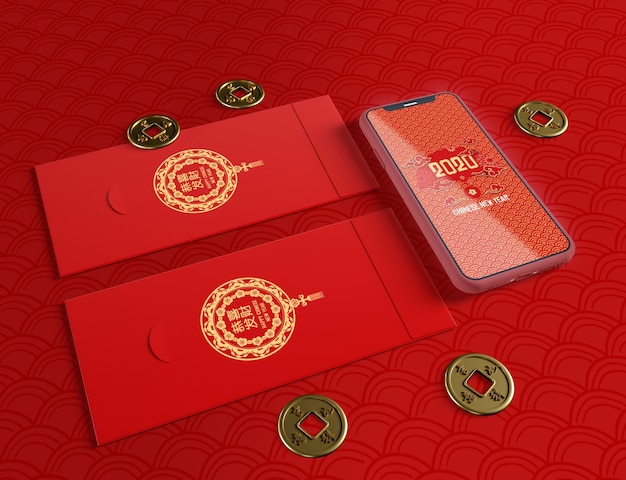 phone mock-up and greeting cards for chinese new year
