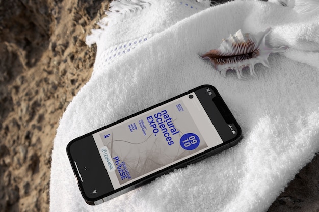 PSD phone mockup on the beach