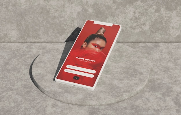 PSD phone mockup on concret wall with shadow