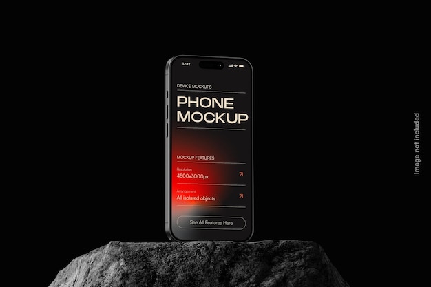 Mockup del telefono su dark stone