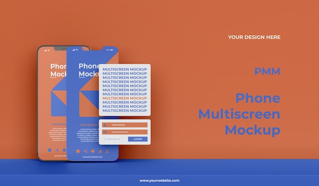 PSD design del mockup del telefono della gravità multischermo