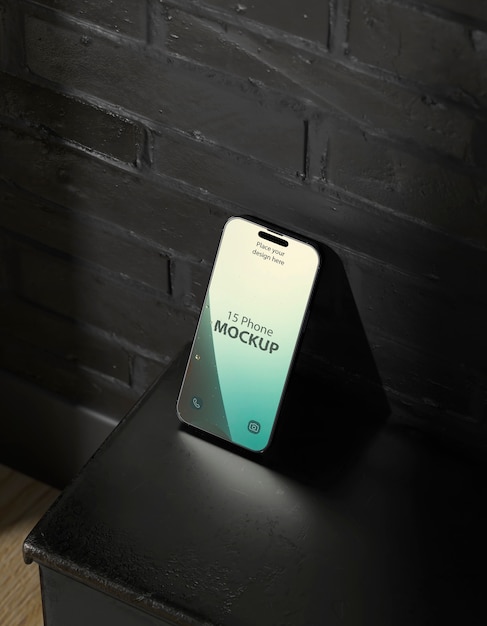 PSD phone mockup in industrial aesthetic