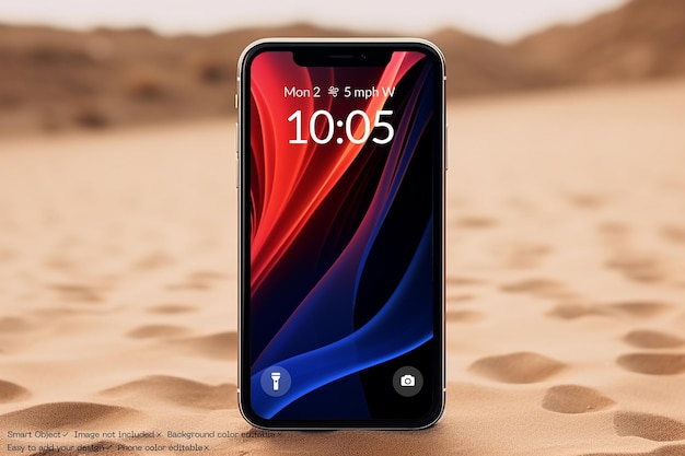 PSD phone mockup on sand