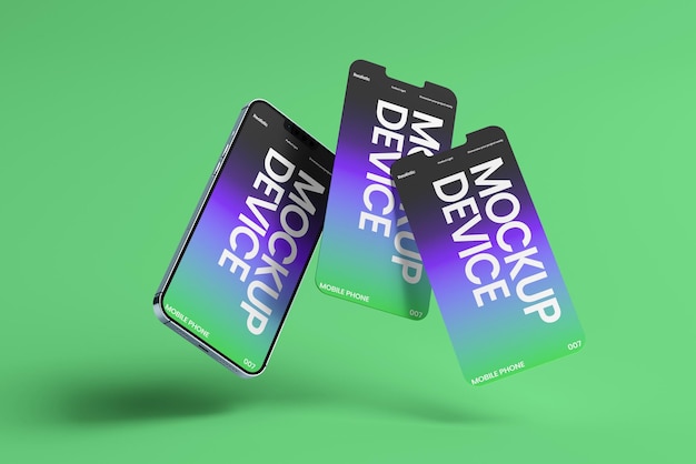 Set di mockup di telefono con sfondo verde e scena realistica