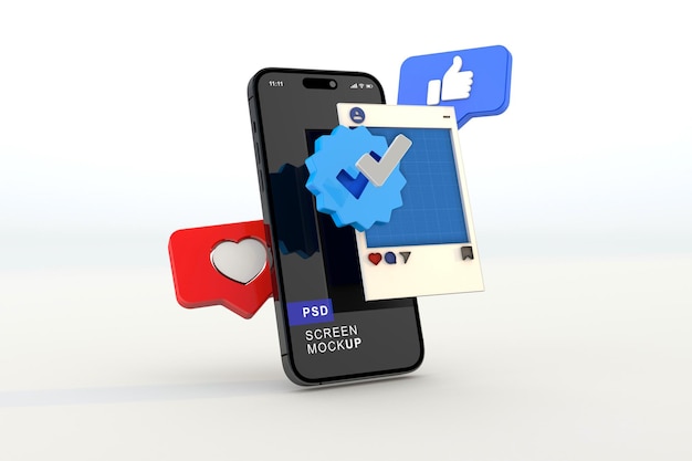 PSD phone mockup and social network check identity verify icon