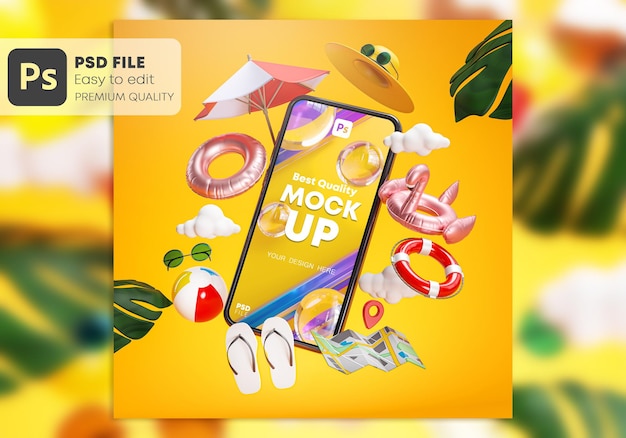 Phone Mockup Summer Concept 3D Rendering