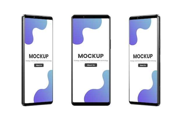 PSD phone mockup in three positions