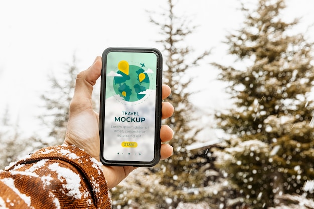 PSD phone mockup used in winter sports