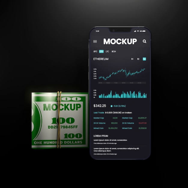 PSD phone mockup with money design