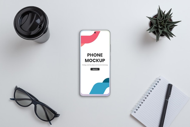 phone mockup on work desk