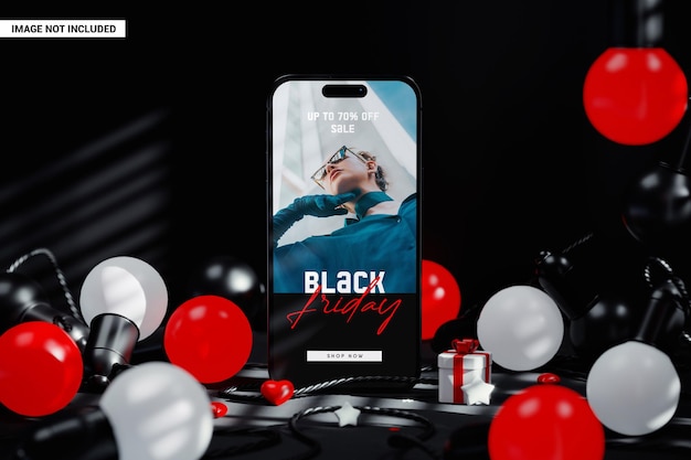 PSD phone screen black friday scene mockup