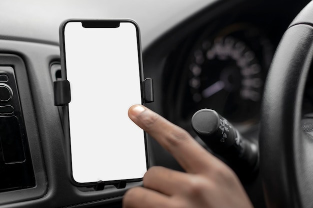 Phone screen mockup gps navigation system in the car psd