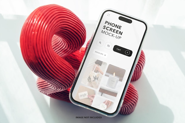 A phone screen mockup on a red background