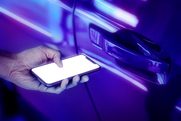 Phone screen mockup unlocking autonomous car psd