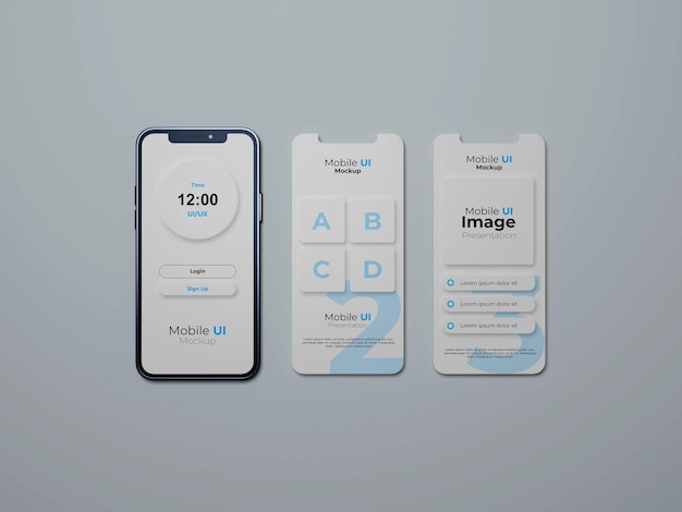 Mockup di presentazione dell'app per l'interfaccia utente del telefono e dello schermo