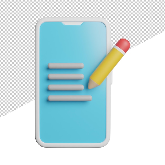 Phone typing text front view 3d rendering icon illustration on transparent background