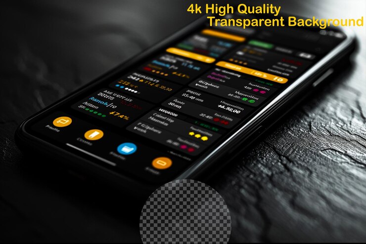 PSD a phone with a black background that says 5 high quality brand on it