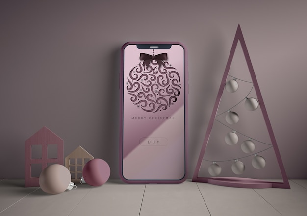 PSD telefono con mock-up a tema natalizio