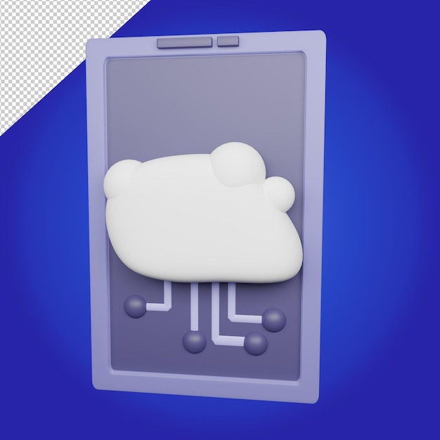 Phone with cloud technology 3d illustration with transparent background