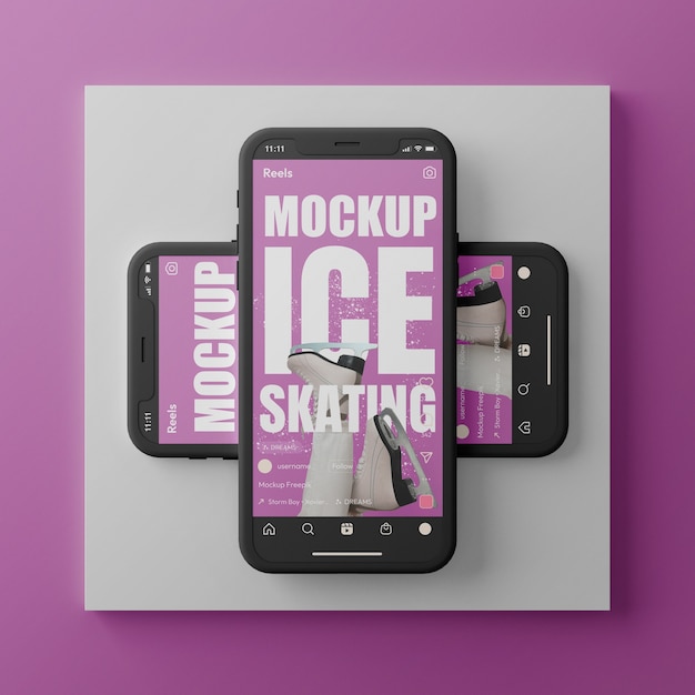 PSD telefono con mockup di bobina instagram