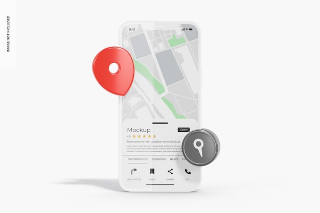 PSD phone with location icon mockup, front view