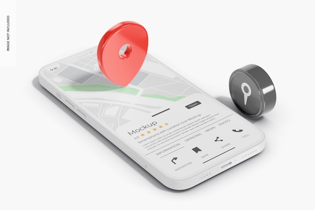 PSD phone with location icon mockup, perspective
