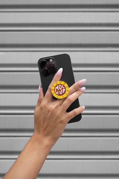 PSD phone with pop socket mockup design