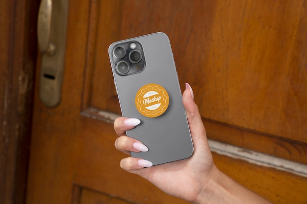 PSD phone with pop socket mockup design