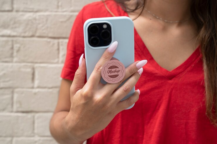 PSD phone with pop socket mockup design