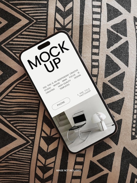 A phone with the word mock up on it