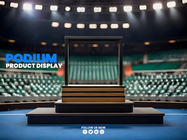 Photo 3d luxury podium stage with football ground stadium background