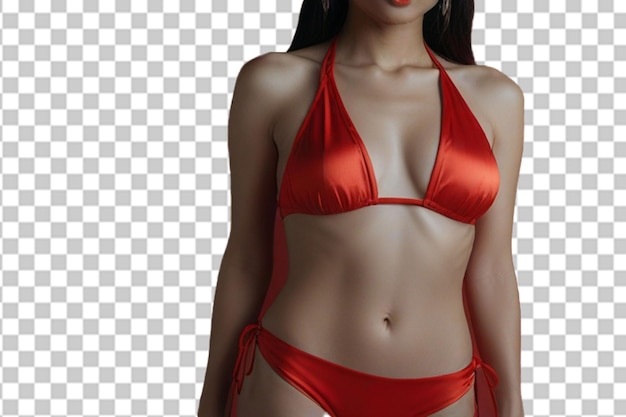 PSD photo beautiful slim body of asian woman in studio shot in red background