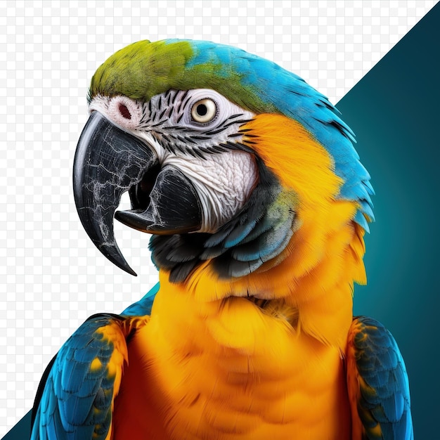 PSD photo of a blue and yellow parrot