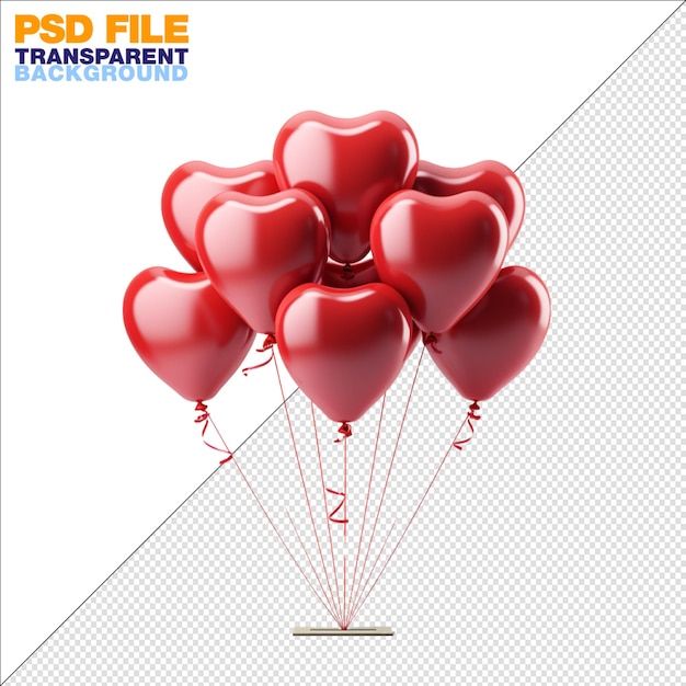 Photo of bright heart red balloons on transparent background