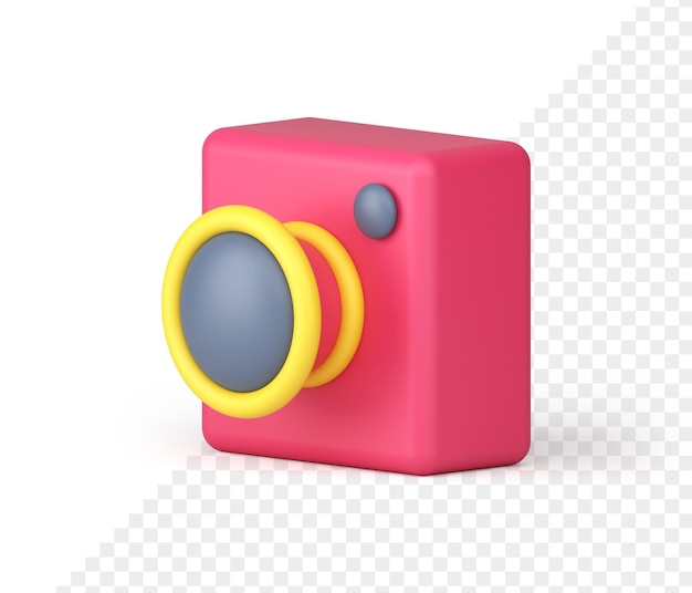 PSD photo camera 3d icon volumetric pink gadget with lens and buttons