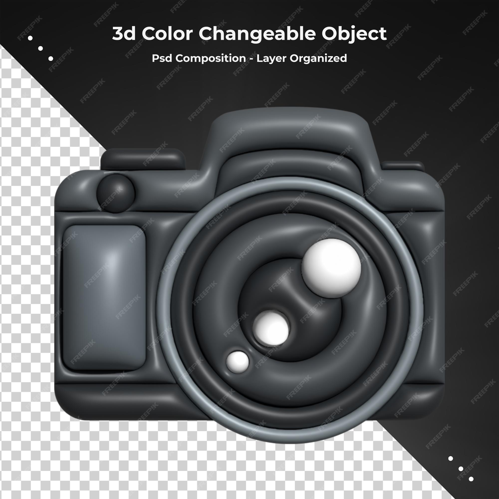 Premium PSD | Photo camera with with lens and rendering icon cartoon minimal style Premium PSD | Photo camera with with lens and rendering icon cartoon minimal style