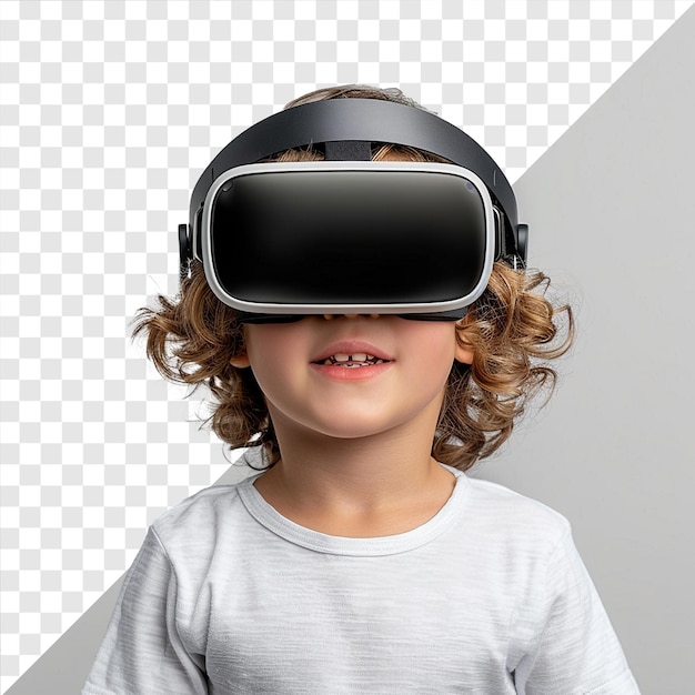 PSD photo of a child wearing vr headset on transparent background