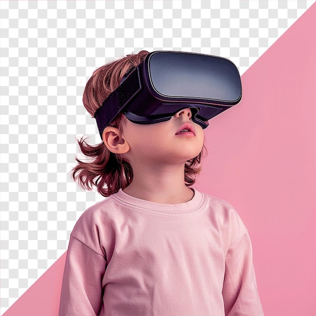 Photo of a child wearing vr headset on transparent background