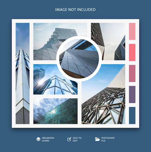 Photo collage design template and photo collage frame banner collage grid photo effect mockup