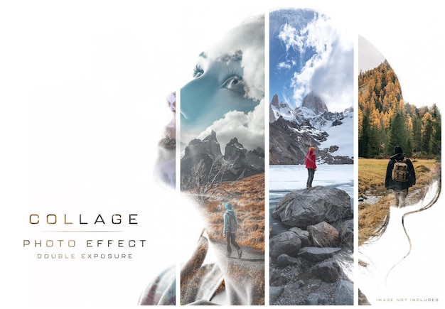 PSD photo collage double exposure effect mockup