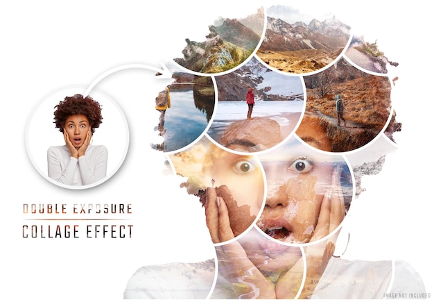 Photo collage double exposure frame effect mockup